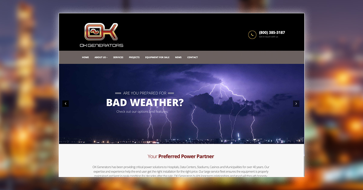 Smalling Studios developed the OK Generators responsive website using the Bootstrap Framework.