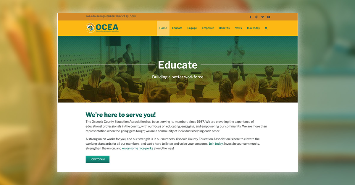Smalling Studios re-designed the OCEA union website. The new website features membership functionality with content access controls.