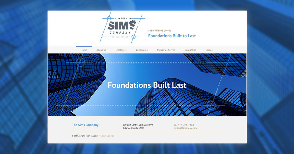 Smalling Studios designed a consultant WordPress website for The Sims Company. The website was designed using the Elementor Website Builder system.