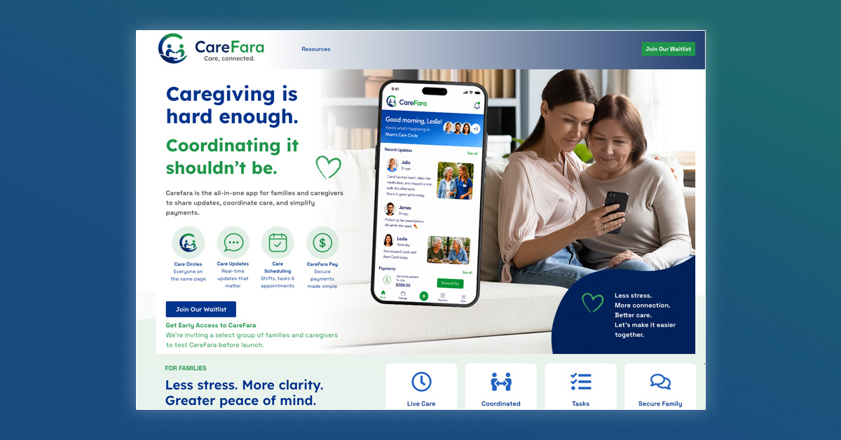 CareFara is a single-page WordPress landing page designed to introduce an innovative patient care application built for families and professional caregivers.